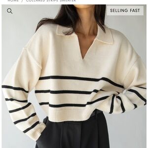 Oak + Fort - Striped Cream and Black Women's Sweater - Cropped - Size Small